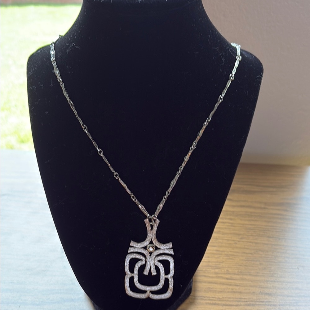 Elegant Silver Mayan Pendant Necklace. 24 inches.